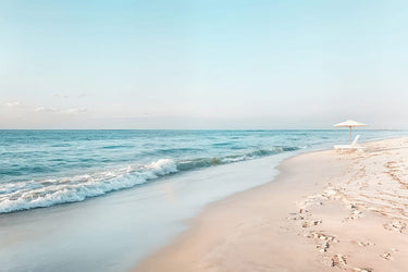Sunlit shoreline decorative canvas art print by Lazar Studio, featuring a serene beach scene for a calming home decor accent.