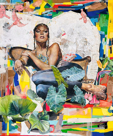 Feeling at Home Ramona Leeza figurative canvas art print by Anderson Noland, showcasing vibrant colors and abstract human figures.