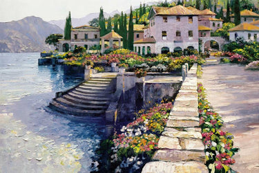 Coastal landscape art print featuring a stairway to Carlotta by Feeling at Home, showcasing vibrant colors and detailed scenery.