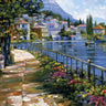 Coastal canvas art print titled Sunlit Stroll by Behrens Howard, featuring a serene seaside scene with warm sunlight and calming colors.