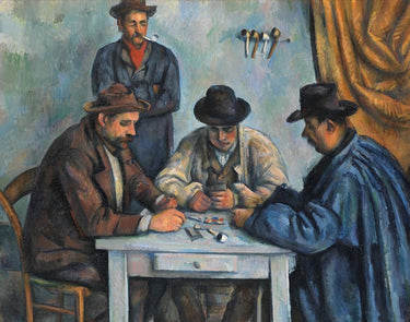 Feeling at home art print of Paul Cezanne's The Card Players game scene on canvas, showcasing vibrant colors and classic impressionist style.