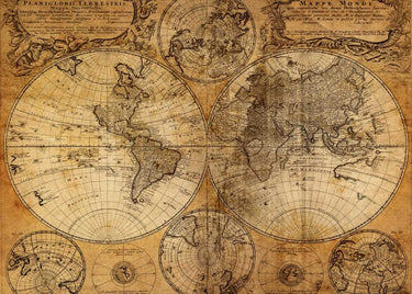 Vintage map canvas art print by Feeling at Home, featuring a detailed, antique-style world map for wall decor.
