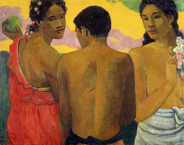 Three Tahitians figurative canvas art print by Gauguin Paul, featuring vibrant Polynesian figures, from Feeling at Home.