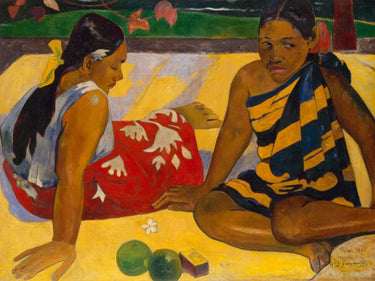 Gauguin Paul "What News" figurative canvas art print by Feeling at Home, showcasing vibrant Polynesian-inspired artwork.