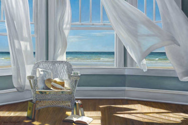 Gentle Reader coastal canvas art print by Hollingsworth Karen, featuring serene seaside scene in soft, calming tones.