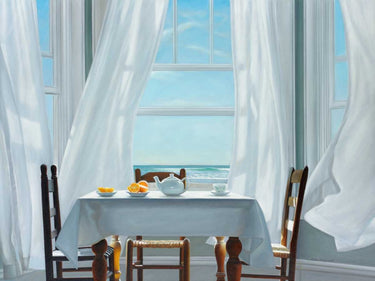 Becoming Centered coastal canvas art print by Feeling at Home featuring calming seaside scenery and soft pastel tones.