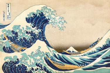 Landscape canvas art print of The Great Wave off Kanagawa by Hokusai Katsushika, featuring a powerful ocean wave scene.