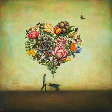 Feeling at Home floral canvas art print featuring a big heart-shaped botanical design by Huynh Duy, vibrant and detailed artwork.