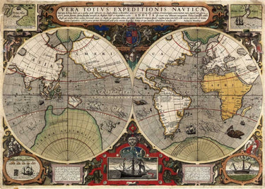 Vintage canvas art print of nautical expedition by Hondius Jodocus, featuring detailed maritime map and vintage design.