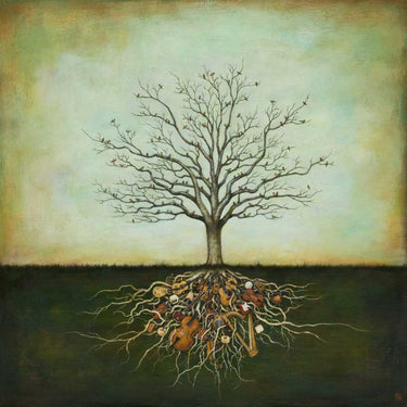 Fantasy canvas art print titled "Strung Together" by Huynh Duy, featuring vibrant abstract design on textured canvas.