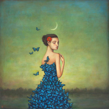 Blue fantasy canvas art print titled Metamorphosis in Blue by Huynh Duy, featuring vibrant, surreal artwork on canvas.