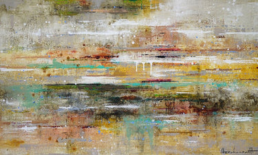 Feeling at Home Oasis Reflection abstract canvas art print by Herckenrath Ingeborg featuring vibrant, reflective watercolor-style artwork.