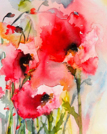 Summer Poppies floral canvas art print by Johannesson Karin, featuring vibrant poppy flowers on a textured canvas background.