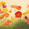 Sunlit poppies floral canvas art print by Feeling at Home featuring vibrant red and orange poppies on a light background.