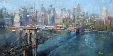 Feeling at Home Brooklyn Bridge landscape canvas art print featuring a scenic view of the Brooklyn Bridge at sunset.
