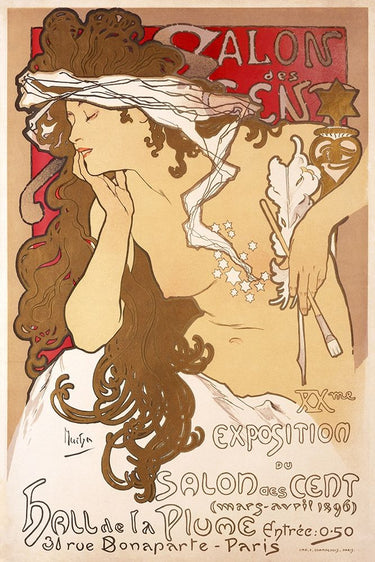 Feeling at home art print of Alphonse Mucha's Salon des Cent 20th Exhibition Signs canvas artwork.