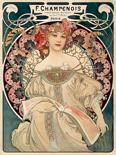 Feeling at Home Alphonse Mucha art print featuring a colorful Signs canvas artwork by F. Champenois imprimeur diteur