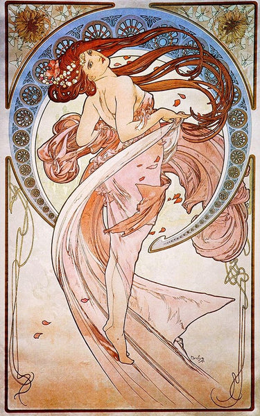 Feeling at Home Dance 1898 Signs canvas art print featuring Alphonse Mucha's elegant Art Nouveau design with intricate detailing.