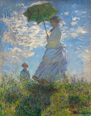 Feeling at home art print of Monet's Woman with a Parasol and her son, featuring impressionist canvas artwork by Claude Monet.