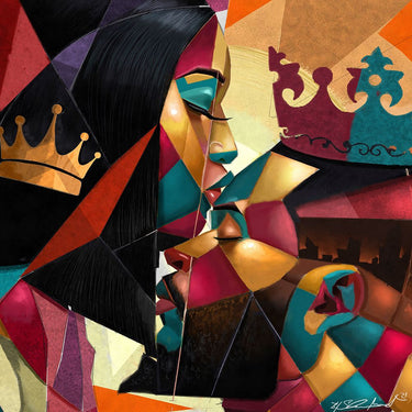 Close corners figurative canvas art print by Muhammad Salaam, featuring vibrant colors and abstract human figures, by Feeling at Home.