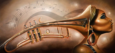 Feeling at home She Is Music canvas art print by Muhammad Salaam featuring vibrant, expressive musical-themed artwork.
