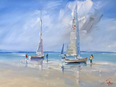Aspendale Racers coastal canvas art print by Penny Craig Trewin, featuring vibrant seaside racing scene in a Feeling at Home art print
