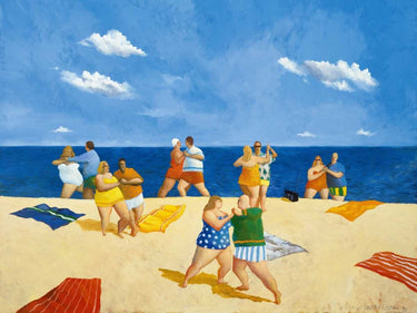 Coastal canvas art print featuring vibrant tango beach scene by Paraskevas Michael, framed and displayed on a wall.