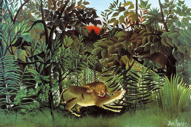 Feeling at Home art print featuring Rousseau Henri's The Hungry Lion Animals on canvas, showcasing a detailed jungle scene with lions.