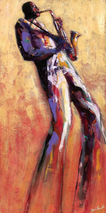 Feeling at Home Sax Solo figurative canvas art print by Stewart Monica, featuring a vibrant saxophone-themed artwork.