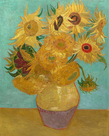 Feeling at Home Van Gogh Sunflowers 1889 floral canvas art print showing vibrant sunflower bouquet in a classic style.