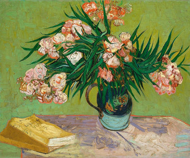 Feeling at Home floral canvas art print of Vincent van Gogh's Oleanders 1888, featuring vibrant pink and green flower details.