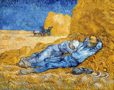 Van Gogh Vincent art print "Rest from Work" 1891, French country canvas artwork by Feeling at Home, depicting a peaceful rural scene