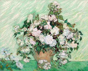 Feeling at home Van Gogh Roses 1890 floral canvas art print showing vibrant roses in a lush bouquet style.