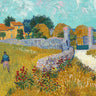 Country French canvas art print of a farmhouse in Provence by Van Gogh, featuring vibrant colors and detailed brushwork.