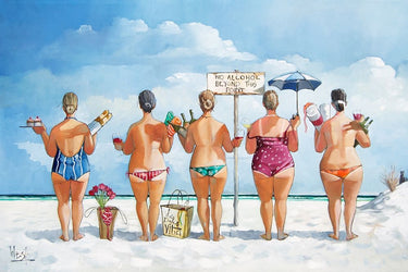 Coastal canvas art print titled "No Alcohol Beyond this Point II" by West Ronald, featuring a serene ocean scene in calming colors.