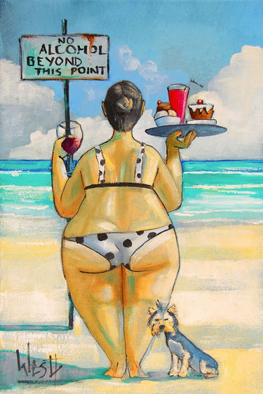 Feeling at Home No Alcohol Beyond This Point canvas art print by West Ronald, featuring a humorous, framed wall decor design.