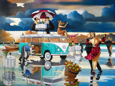 Feeling at Home Cafe Helia food canvas art print by West Ronald, featuring a vibrant coffee scene on a textured canvas.