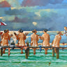 Feeling at home Friends on the Jetty coastal canvas art print by West Ronald, featuring a serene seaside scene and vibrant colors.