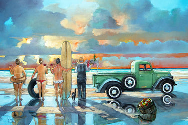 Feeling at Home Sundowner Coastal Canvas art print by West Ronald, featuring serene seaside landscape with vibrant sunset colors.