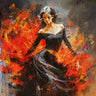 Decorative canvas art print of Flamenco Fire No. 3 by Wiley Marta, featuring vibrant flamenco dancer imagery, by Feeling at Home.