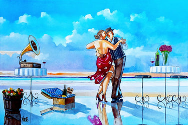Feeling at Home Sunset Lambada coastal canvas art print by West Ronald, featuring vibrant sunset and ocean scene in warm tones.