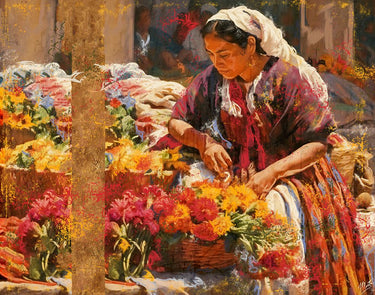 Mexican Flower Lady II floral canvas art print by Wiley Marta, featuring vibrant flowers and detailed botanical design.