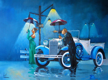 Feeling at Home Late for the Ball figurative canvas art print by West Ronald, featuring a colorful, expressive scene on textured canvas.