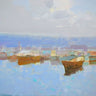 Coastal canvas art print by Yeremyan Vahe featuring serene harbor scene, framed in a natural style, from Feeling at Home collection.