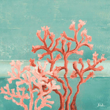 Teal Coral Reef II coastal canvas art print by Feeling at Home, featuring vibrant coral reef scene with teal and blue tones.