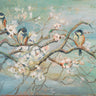 Feeling at Home spring branch with birds decorative canvas art print by Pinto Patricia, featuring colorful floral and bird illustrations.