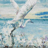Coastal canvas art print of a great blue egret by Pinto Patricia, featuring a serene bird scene in natural tones.