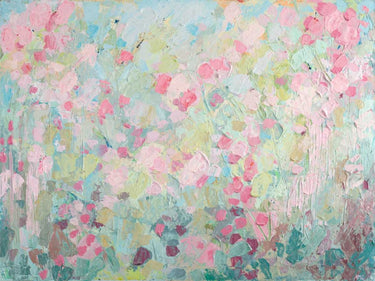 Dancing Sakura Tree abstract canvas art print by Feeling at Home, featuring vibrant pink blossoms and flowing brushstrokes.