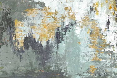 Gold abstract canvas art print by Pinto Patricia, featuring swirling gold and neutral tones, styled for modern home decor.