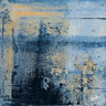 Feeling at home abstract canvas art print featuring gold on blue square design by Pinto Patricia.